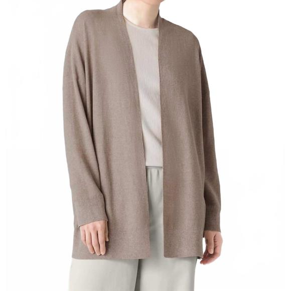 NEW EILEEN FISHER organic linen cotton long cardigan in cocoa - Picture 1 of 6